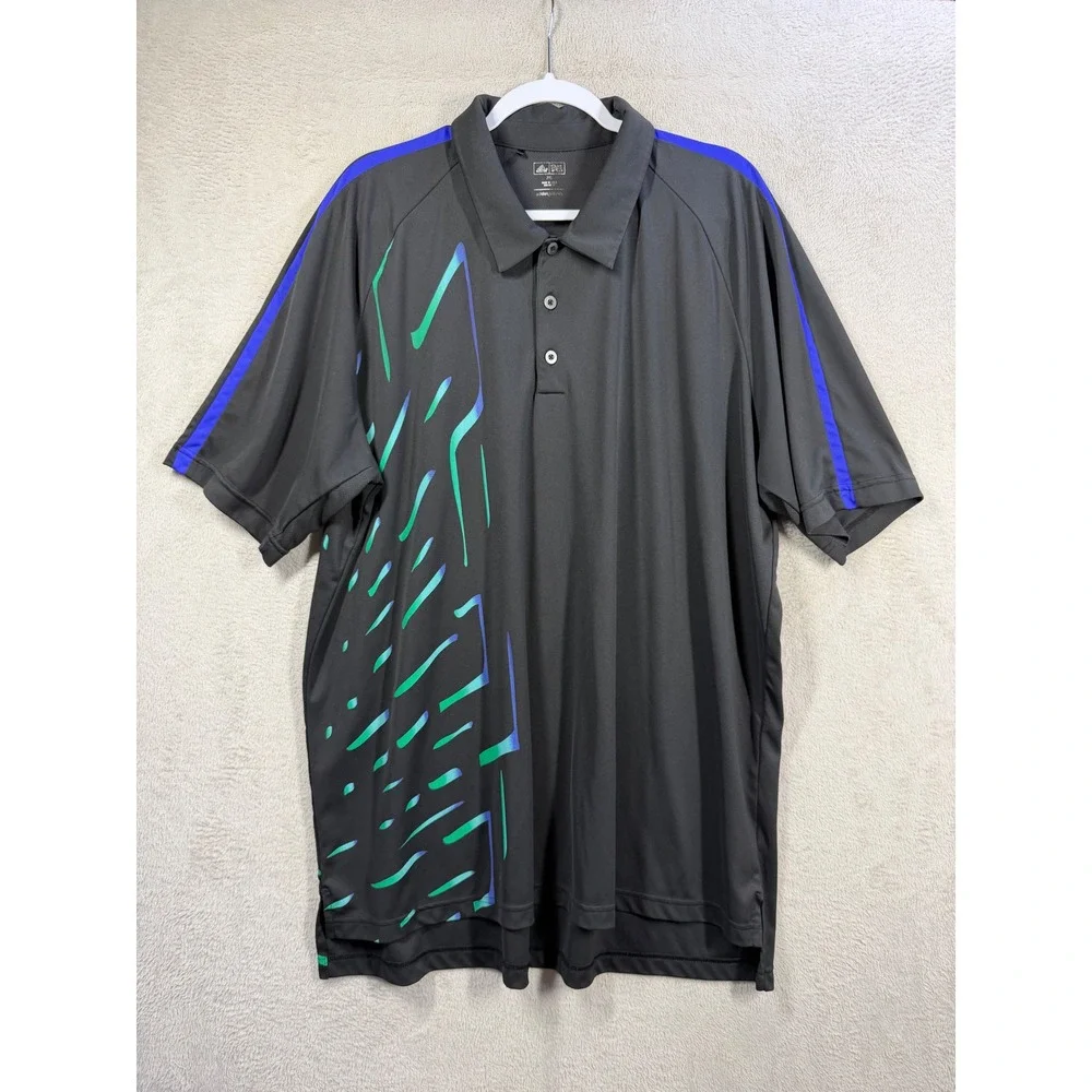 Adidas Golf Polo Shirt Mens 2XL Black Green Blue Graphic Performance Sport Top